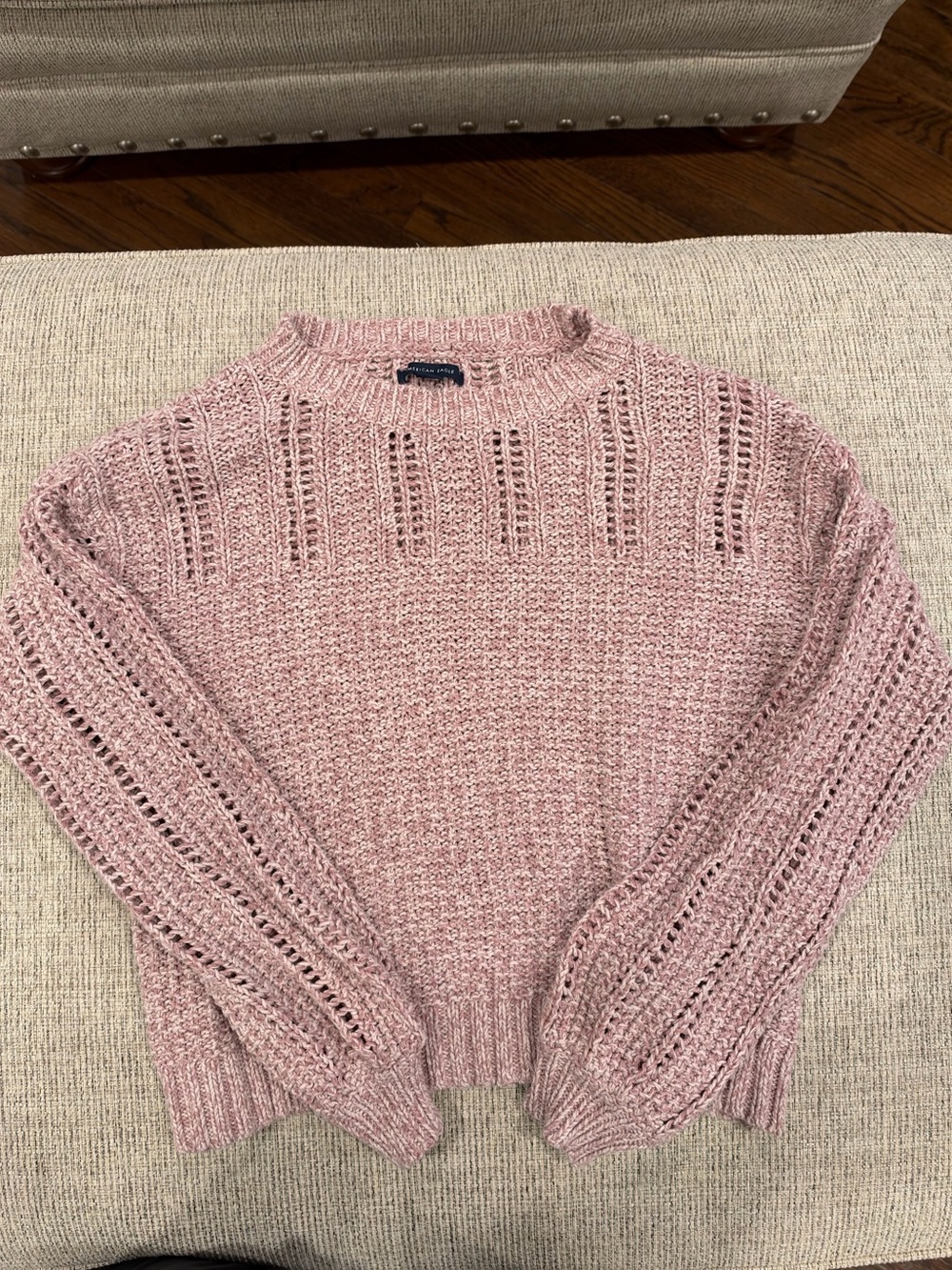 American Eagle Outfitters Open-Stitch Crewneck Sweater - Dusty Rose